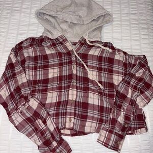 american eagle cropped flannel hoodie
